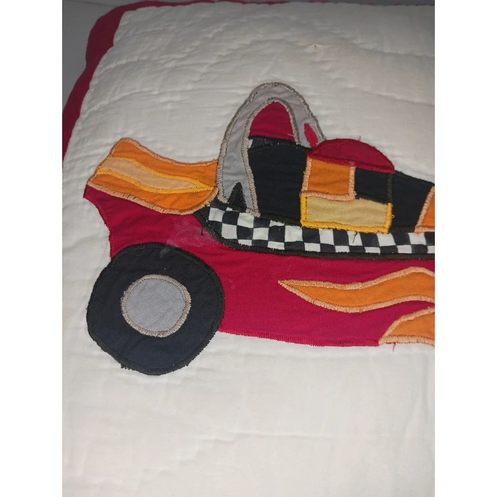 🏁Antique Race Car Pillow Quilt Checkered‎ Back 15